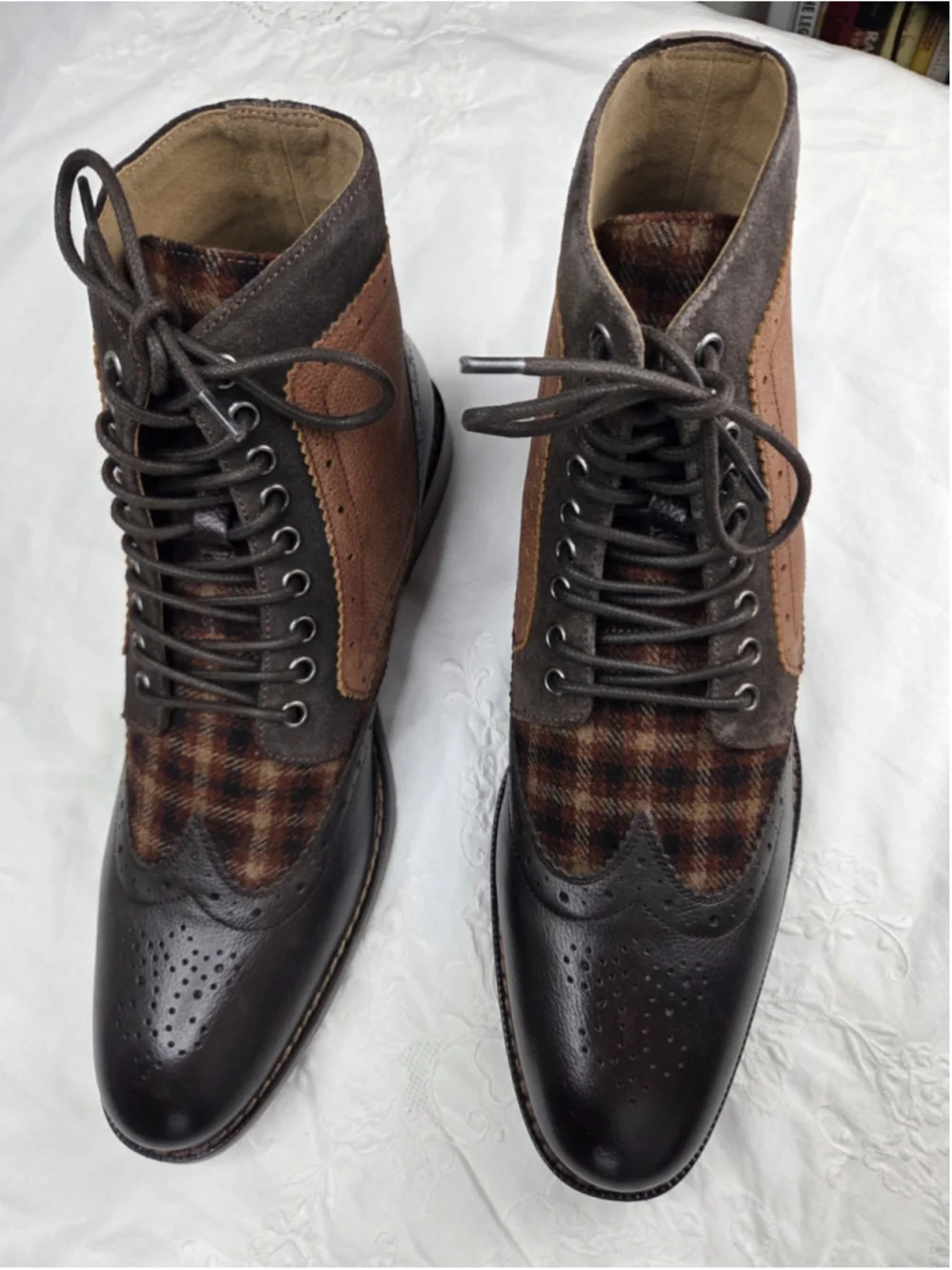 Stacy Adams Finnegan Men’s Wingtip Boots Size 11 Brown Plaid Leather Lace Up
